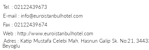 Euroistanbul Hotel telefon numaralar, faks, e-mail, posta adresi ve iletiim bilgileri